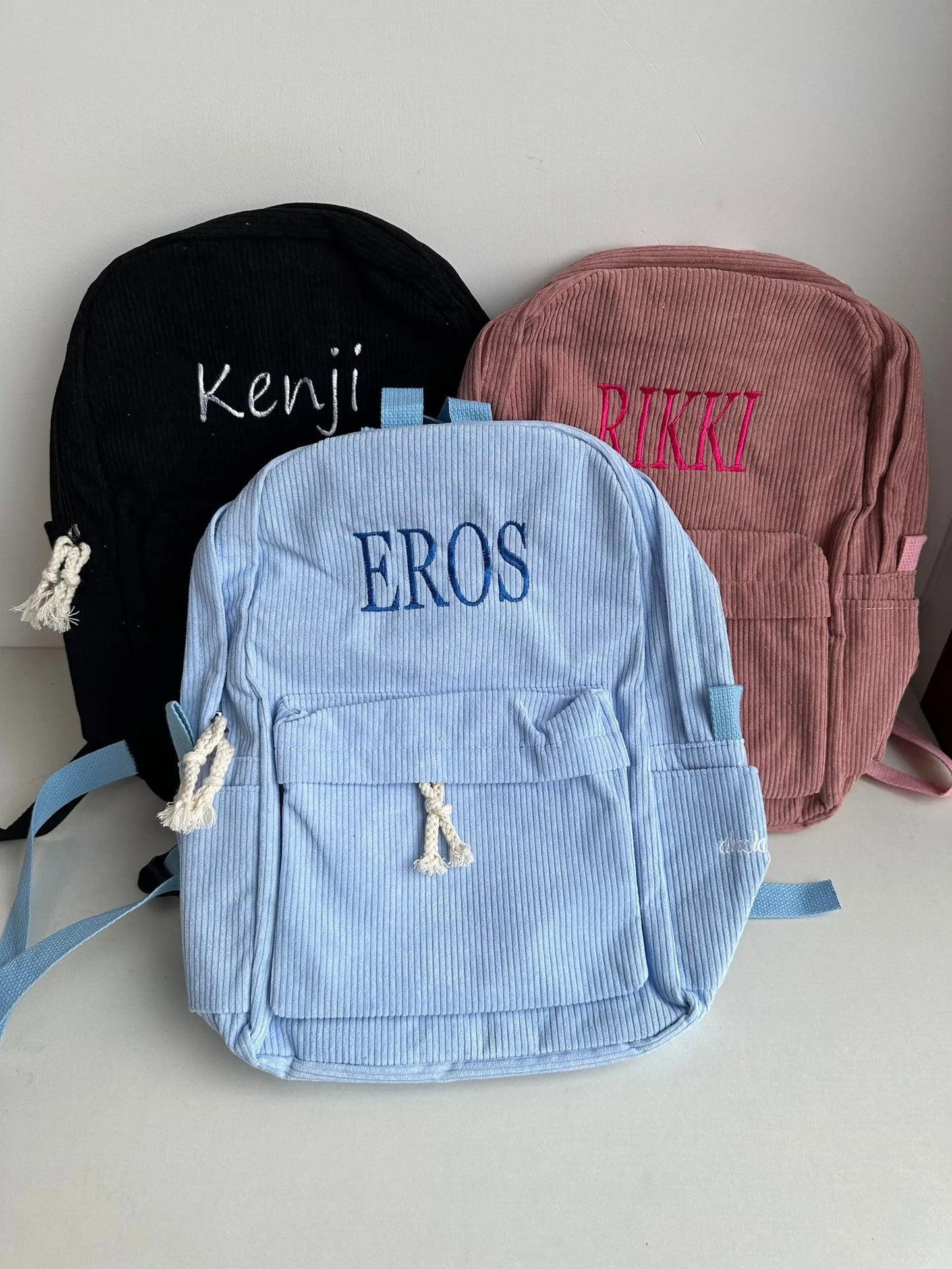 Custom Embroidered Name Corduroy School Backpack