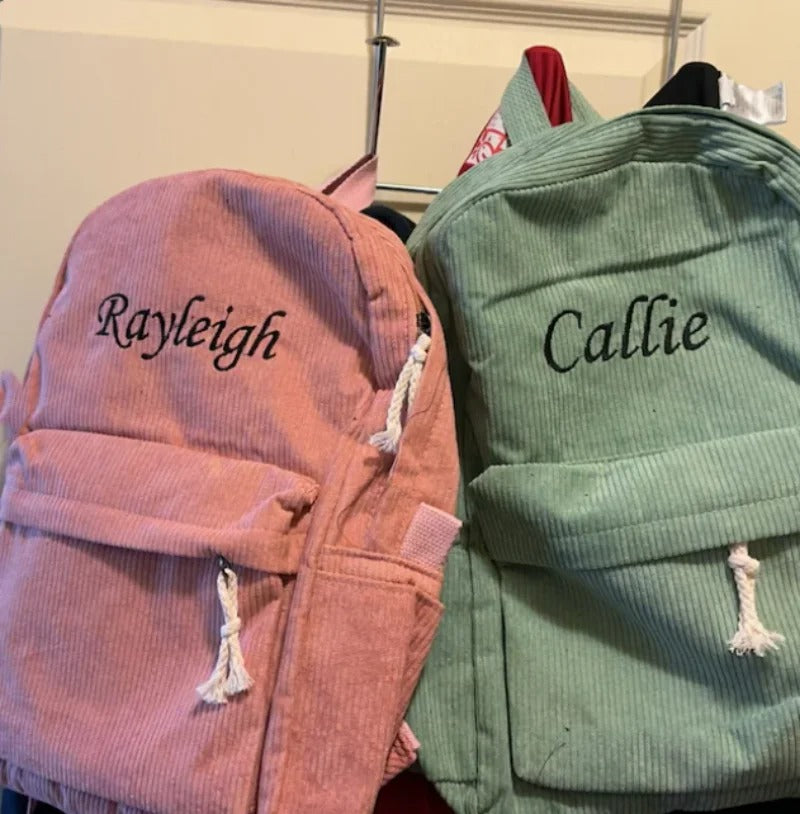 Custom Embroidered Name Corduroy School Backpack