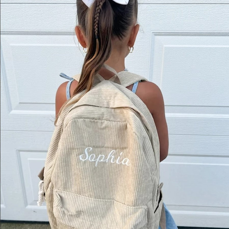 Custom Embroidered Name Corduroy School Backpack