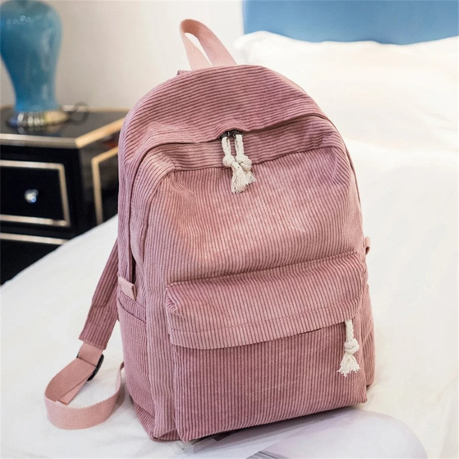 Custom Embroidered Name Corduroy School Backpack